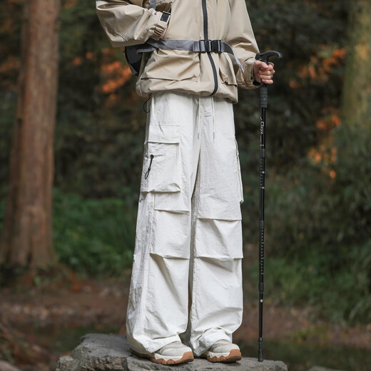 SWAMP AREA伞兵冲锋裤男春夏薄款褶皱登山裤直筒运动休闲冰丝裤WS701米白色L