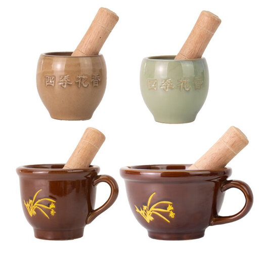 FANCYCHIC household Hunan dish, pepper, eggplant, preserved egg, garlic mortar grinder, garlic paste, old-fashioned garlic mortar, jar, large and elegant blue mortar + wooden mallet