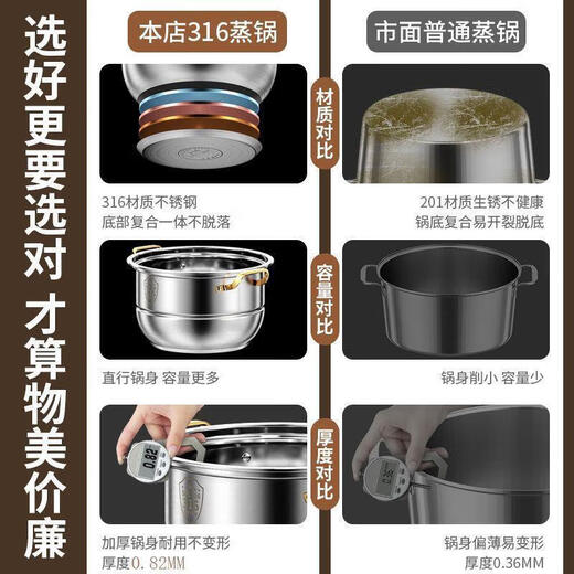 Putel 316 stainless steel steamer multi-layer steamer gas stove induction cooker universal multi-bottom food grade steamer large capacity 3 layers 32cm