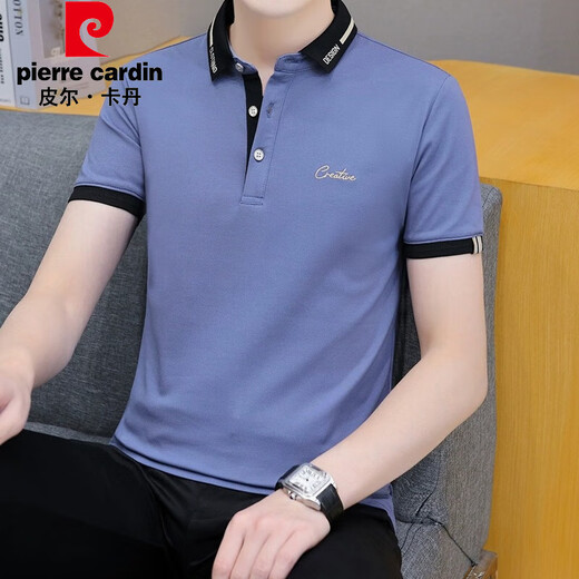 皮尔卡丹（pierre cardin）珠地棉短袖t恤男士潮流2025夏季新款商务青年翻领POLO半袖上衣服 683烟灰色 L
