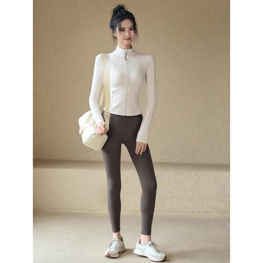 LULUUVTTOH Short Stand Collar Yoga Wear Jacket Women's Ribbed Slim Fit Sports Top Pilates Training Fitness Wear Long Sleeve Albumin S