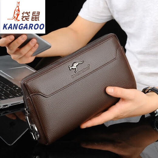 Kangaroo Password Pack 2025 New Men's Clutch Hands-Hand Anti-theft Password Lock Husband Large Capacity Wallet Men's Long Style Bag Flagship-Brown Password Lock Gathering Pack