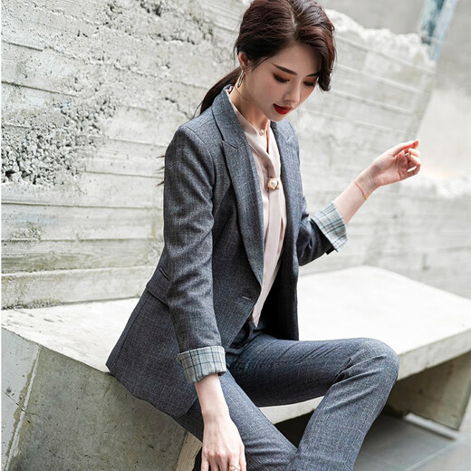 Purple Charming Black Suit Jacket Women's Short Style Small Spring Autumn Winter New Slim Fit Ladies Casual Suit Gray Suit M (Recommended 90-100 Jin Jin equals 0.5 kg)