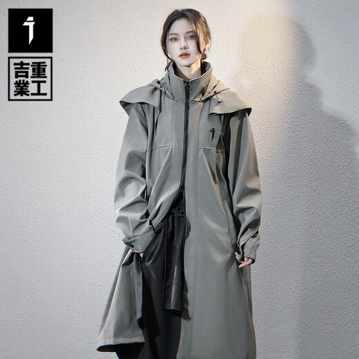吉业重工秋冬机能风三合一中长款风衣男女休闲工装外套加厚棉服 黑色 XL
