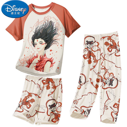 Disney Children's Pyjamas Little Boy Modal Dünner Sommerjunge mittel und große Kinder dreiteilige Heimkleidung Nezha Sommer Geschenk 1m-ST-12353 Match M 8 Größe (-110) C.
