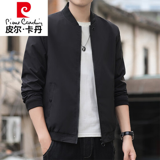皮尔卡丹（pierre cardin）男士外套春秋季新款短款棒球服纯色百搭修身韩版夹克青年薄款褂子 K12109黑色 M