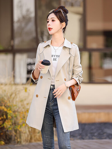 NOSSKISS luxury high-end brand windbreaker jacket for women 2025 autumn new style small fashion versatile mid-length temperament top off-white L recommended 110-120Jin Jin equals 0.5 kg