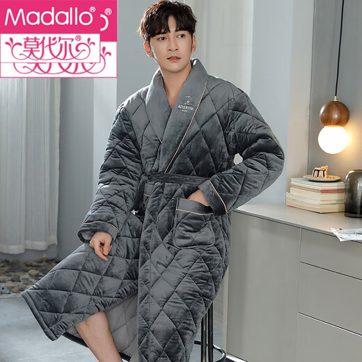 Modal Flanell Cotton Nighthots Herren Dreischicht verdickte und ausgedehnte große Pyjamas im Winter plus Samt warmes Bademantel 9923# L (170)