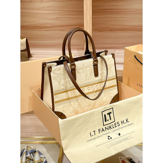 Hermes (HERMES) Hong Kong Genuine Leather Tote Bag Women's Large Capacity Bag 2024 New Style Handbag Commuting Shoulder Bag Large Bag Apricot Brown Counter Gift Box Set