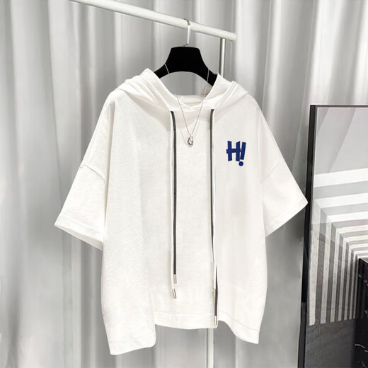 夏品丽港风连帽短袖套装男夏季潮流印花T恤整套 灰色9215 S  适合(85-105斤)