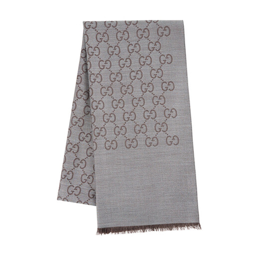 Gucci (GUCCI) classic double G double-sided printed fringed scarf for men and women, dark gray 165904 3G646 1264