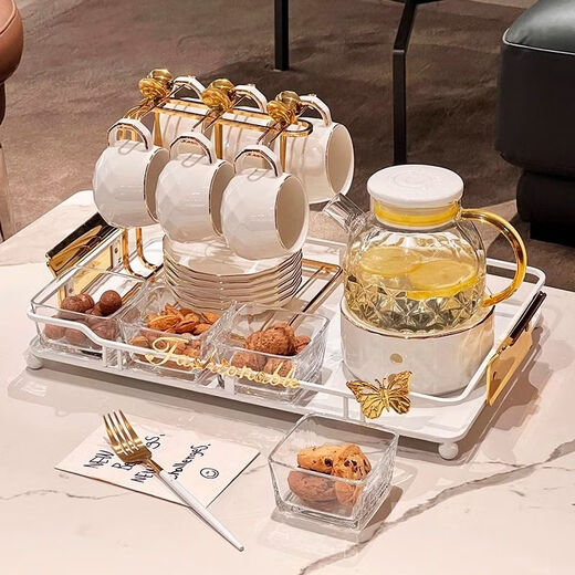 筏芯茶杯茶壶套装现代简约轻奢下午茶茶具高档搬家乔迁新居礼品送闺蜜 轻奢花茶杯碟含勺普通包装【1049】