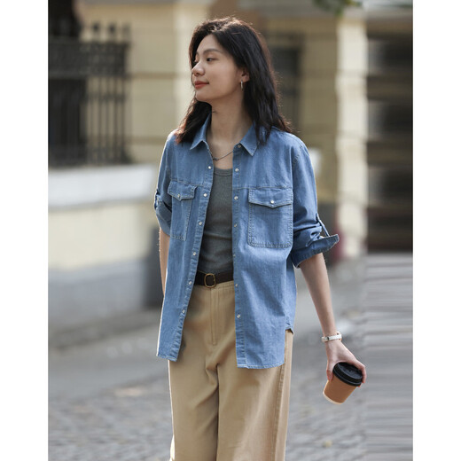 Demana retro washed color spring and autumn women's fashion high-end denim shirt women's layered bottoming top shirt