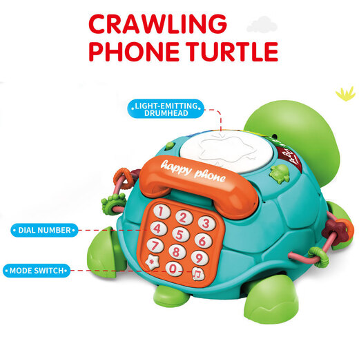 Multifunktionaler Musik-Simulation von Kindern Simulation Telefon Babykriechspielzeug lernen, Schildkröte Frühschullernmaschine HLX218A-1 [Fernbedienungsversion] Crawl-Projektionschildkröte [Englische Farbe