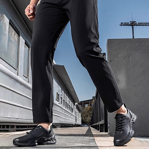 Hassen first-layer cowhide men's shoes autumn business casual leather shoes thick-soled business commuting sports walking shoes high-end casual shoes black 42 (260mm)