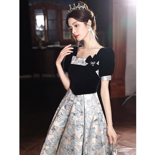 Zhufan student adult dress 18-year-old female adult dress black annual party evening girl sense light luxury day ceremony art test host vocal music black 3XL