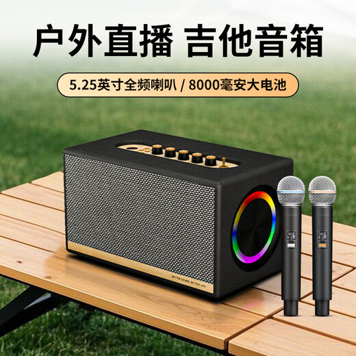 Danish Sheng (DMSEINC) AK57 Outdoor Musical Instrument Performance Electric Guitar Singing Speaker Camping Entertainment Roadshow Professional Musical Instrument Audio AK57 + Rechargeable Dual Microphone + High-Quality Tripod