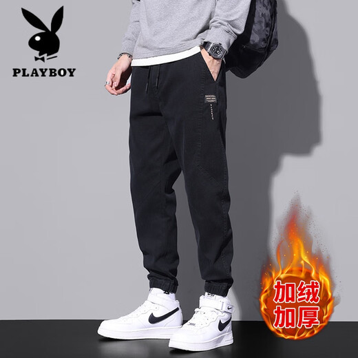 花花公子（PLAYBOY）2025春秋新款男士束脚休闲裤青少年百搭休闲裤潮流日常学生休闲裤 黑色9859 M