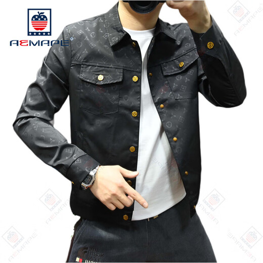 AEMAPE Jacket Men's 2025 Spring y otoño Nuevo solapa impresa de alta calidad de alta calidad de mediana edad y jóvenes tendencia de chaqueta delgada y guapo Black 1047 2XL 150-160Jin [Jin iguala 0.5 kg]