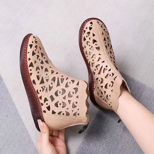 Nyckjk Rindfleisch Sehne Sohle Sandalen für Frauen im Sommer Hohlloch hohe obere Sandalen flache Sohle weicher Sohle nicht rutscher Mutterschuhe Casual Trend 9902 Schwarze Stoffschuhe 35