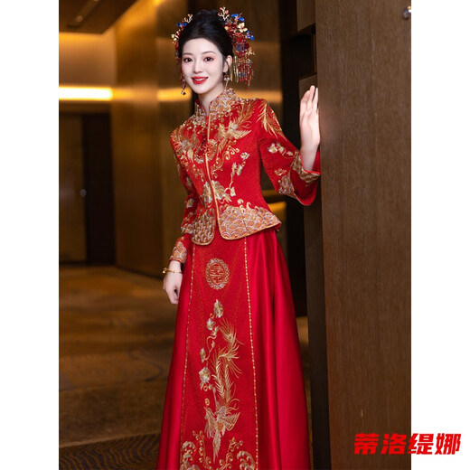 Tilotina Xiuhe Clothes Bridal New Year's Wedding Clothes Chinese Wedding Clothes Winter Toast Clothes Dragon and Phoenix Gown Small Xiuhe Feng Laiyi Simplified Version S 160