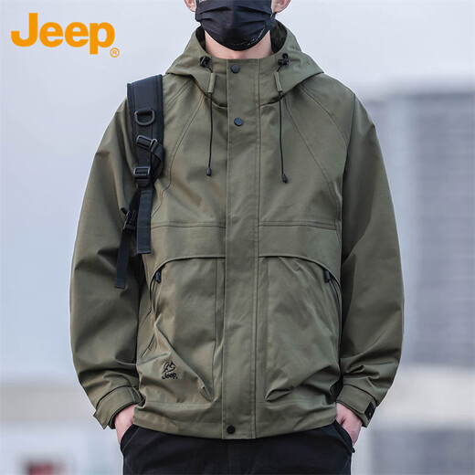 Jeep (JEEP) jacket men's autumn and winter trendy hooded assault jacket men's casual loose work clothes military green XL