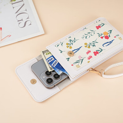 Dipper mobile phone bag halter neck touch screen wallet mobile phone case crossbody out small bag women's change card bag waterproof mobile phone case [white flowers]
