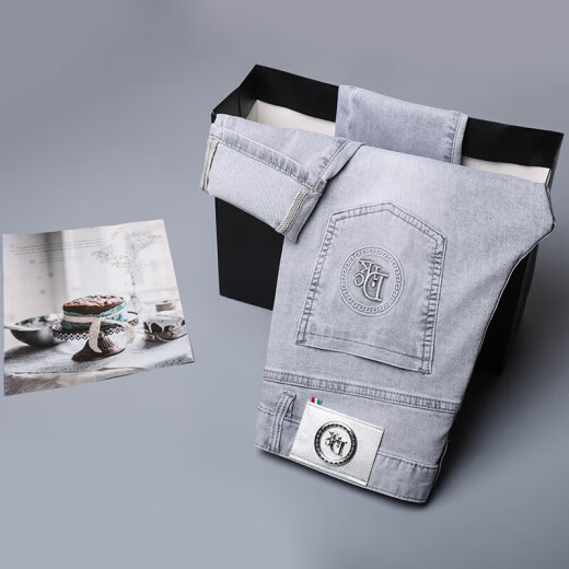 CALVIN KLEIN JEANS牛仔裤男高端复古夏季新款时尚修身弹力直筒怀旧轻奢长裤子 CK1105-D373-银灰色 32 (腰围2.5尺)