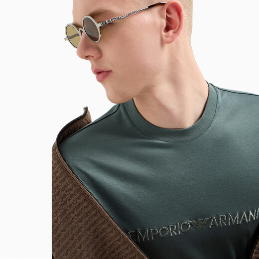 ARMANI/阿玛尼 EA 鹰标男士时尚丝光棉短袖圆领T恤 EM001070 AF13747 卡其 U1098 L