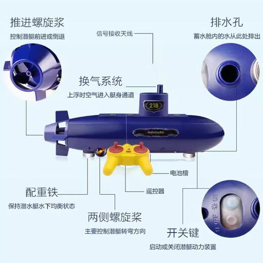 BURJUMAN核潜艇模型可下水遥控潜水艇儿童科学实验水上模型自制DIY玩具探 潜水艇(简装)