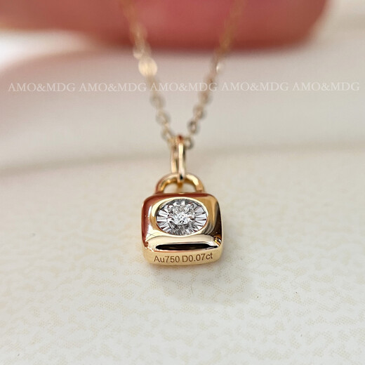 Time Bird Small Gold Lock Necklace Real Diamond Pendant 18k Gold Clavicle Chain Women's Thin Chain Safety Lock Ins Stacking Chain Real Gold 18k Gold Yellow 7 Points Real Diamond (Pendant Only)