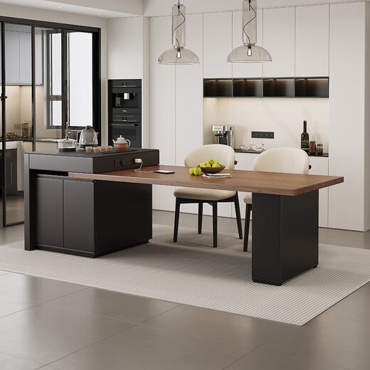 Suzhan solid wood island dining table and chair combination home modern simple light luxury style all-in-one slate retractable table dining table solid wood island dining table three-socket socket + electric tea stove + built-in tea tray 180x72x74cm