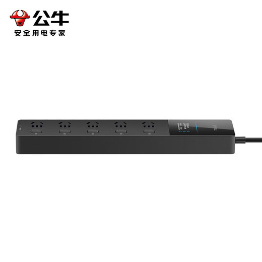 Bull (BULL) lightning protection and anti-surge power strip gaming table overload protection power strip multi-hole computer wiring board power strip large drag strip with cable switch control desktop socket board digital display lightning protection total length 1.8 meters 5 sockets independent switch control official new 2500W fire retardant model with 3-year warranty