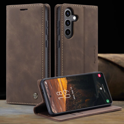 Xunzhe [conception de sacs de cartes] Samsung S25ultra Mobile Phone Case S25 Business rétro Multi-fonction Card-Plug-Type Cuir S25 + Shell de support anti-automne tout simplement inclusif [Bourgunde] Samsung S25 Ultra