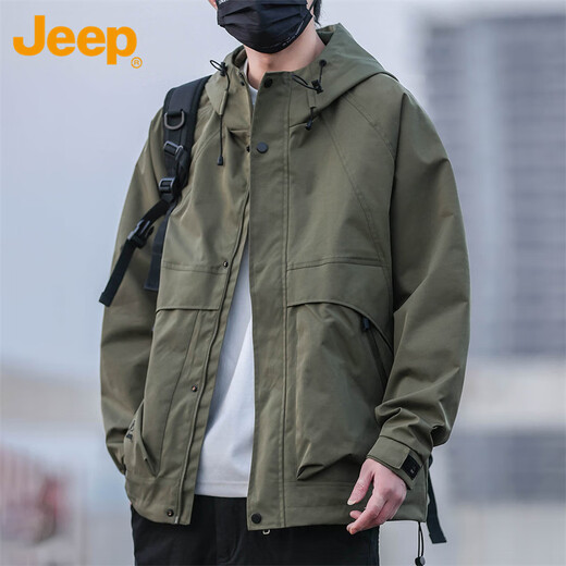 Jeep (JEEP) jacket men's autumn and winter trendy hooded assault jacket men's casual loose work clothes military green XL