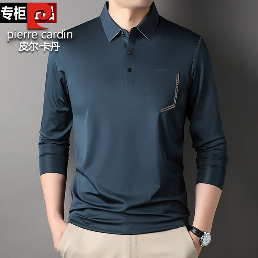 Camiseta de seda de hielo Pier Cardin Camiseta de manga larga para hombres Autumn Hielo Hielo Hielo de alta gama Tamita de mediana edad para hombres con secado T Middle-Eds con bolsillos de bolsillo Grey-7036 4xl 190