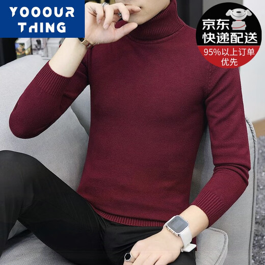 YOOOURTHING秋冬高领毛衣男士加厚衣保暖百搭修身套头针织衫内搭长袖打底衫男 黑色(款) 常规 XL (建议115-140斤)