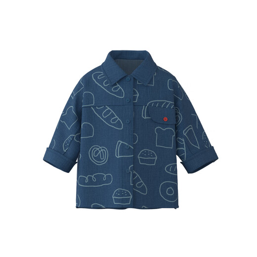 Papa crawl spring children's shirt boys and girls denim printed tops fashionable going out haze blue 110