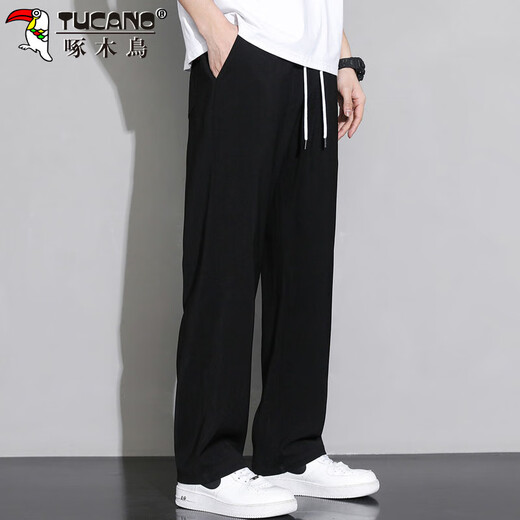 Woodpecker (TUCANO) pants men's spring and summer straight-leg casual pants men's loose draped sports versatile trousers black L