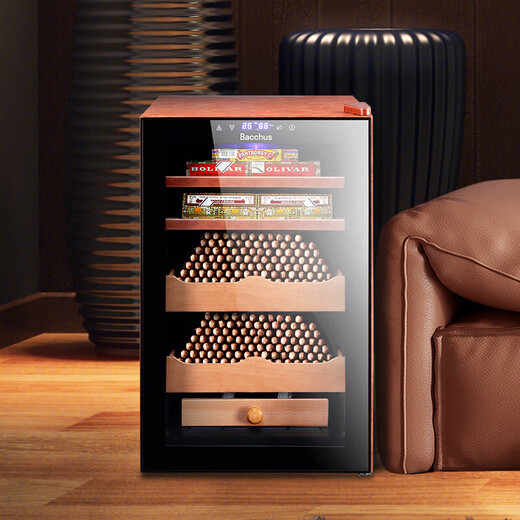 Bacchus leather cigar cabinet fifth generation constant temperature and humidity control humidifier box mini small household solid wood cedar wood embedded alcohol high-end texture 100-200 pieces (1 bare + 2 boxes