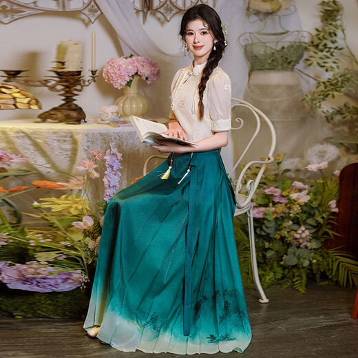 Le nouveau rétro chinois de Baihuizi, en ligne à manches courtes à manches courtes à manches courtes à manches courtes à manches chinoises à manches chinoises à manches chinoises, à la jupe à face à cheval 2418 Couleur d'abricot + 2319 Green + 12187 Blanc M M