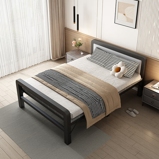 瑶颖(免安装)折叠床单人床家用午休床办公室午睡床陪护床硬板床铁床  100cm宽【软包双折+加粗框架】