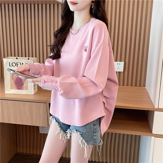 Pier Cardin [tela de alta calidad] cuello redondo bordado para mujeres Borded Spring y Autumn New Design Lo suelto y rosa de emparejamiento KLL9757. M Recomendado 80-115Jin [Jin equivale a 0.5 kg]