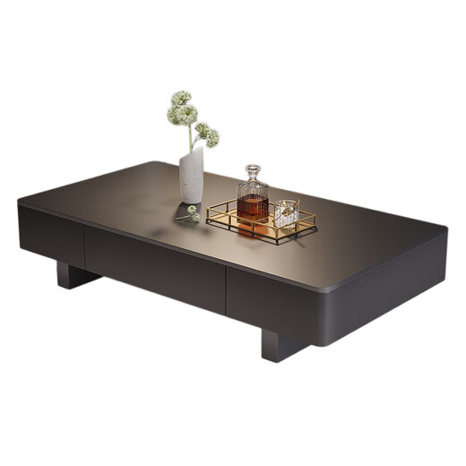Shantilan slate coffee table living room light luxury high-end mobile small coffee table small apartment modern simple coffee table rectangular tea machine 140*60 pure black slate + black cabinet black frame