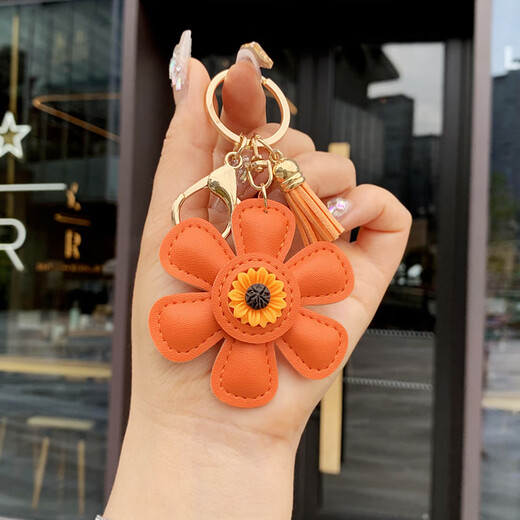 Muquers ursprüngliche Sonnenblume Keychain Anhänger Modetrendy und exquisite Frauenbeutel Hängende Dekoration Autos Schlüsselkette Orange Sonnenblume + Orange I-Rope + Diamond Marke