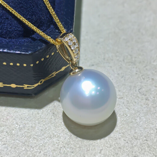 Kuang Yi Cold Light Australian White Pendant Natural Seawater South Sea White Pearl Single Perfect Round Extremely Bright Pearl Diamond 18k Gold Necklace 14mm