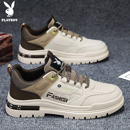 Playboy (PLAYBOY) Men's Shoes Men's 2025 Autumn and Winter Low-top Sneakers Men's Versatile Fashion Casual Martin Shoes Beige 42