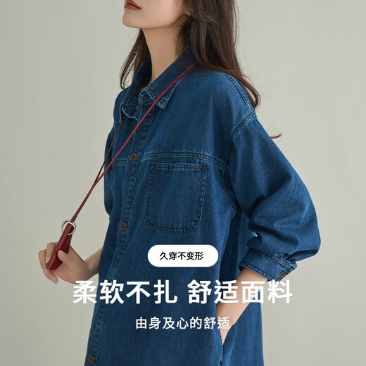 October Mommy Maternity Denim Skirt 2025 Spring and Autumn Retro Washed Denim Shirt Korean Style Loose Casual Mid-Length Maternity Skirt Dark Blue One Size (L size recommended 160Jin Jin is equal to less than 0.5kg)