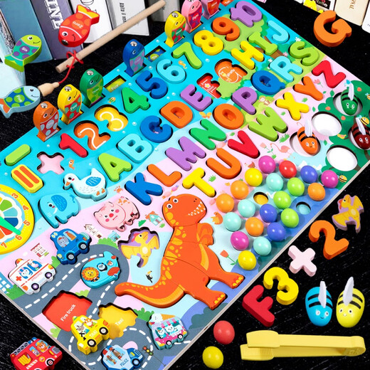 Bonath para niños Educación temprana Rompecabezas 1-23-6 años Bloques de construcción cognitivos digitales Baby Baby Intellectual Desarrollo de niños y niñas Muy hermosos personajes digitales Digital Animal Tráfico pesquero