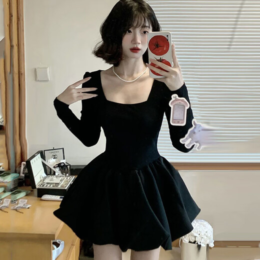 
Miao Yijia puffy skirt dress for women's skirt for winter sexy black dress slim pure and horny princess skirt short skirt black French Hepburn style cute puffy skirt one size [recommended 120 Jin [Jin equals 0.5 kg]]